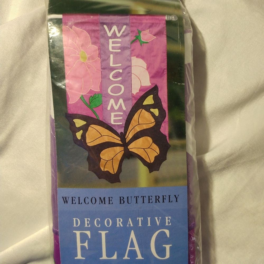 Welcome Butterfly Decorative Flag